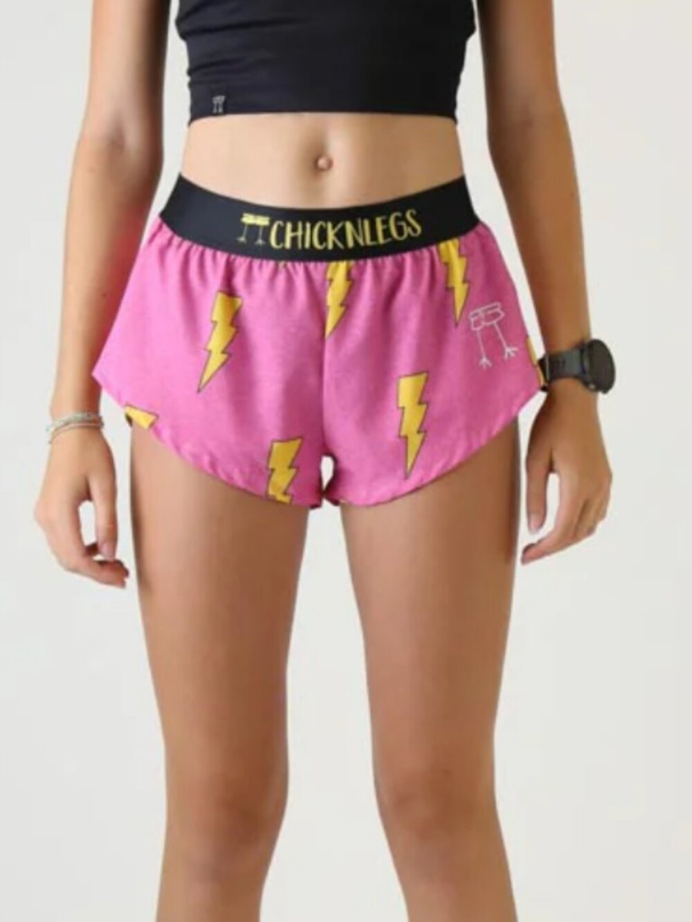ChicknLegs Women's Pink Bolts 1.5" Split Running Shorts